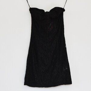 EDIKTED Black Sexy Sheer Lace Strapless Bustier Bodycon Mini Dress | Size S